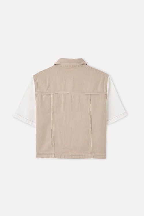  RENK BLOKLU ÇİFT CEPLİ CROP CEKET