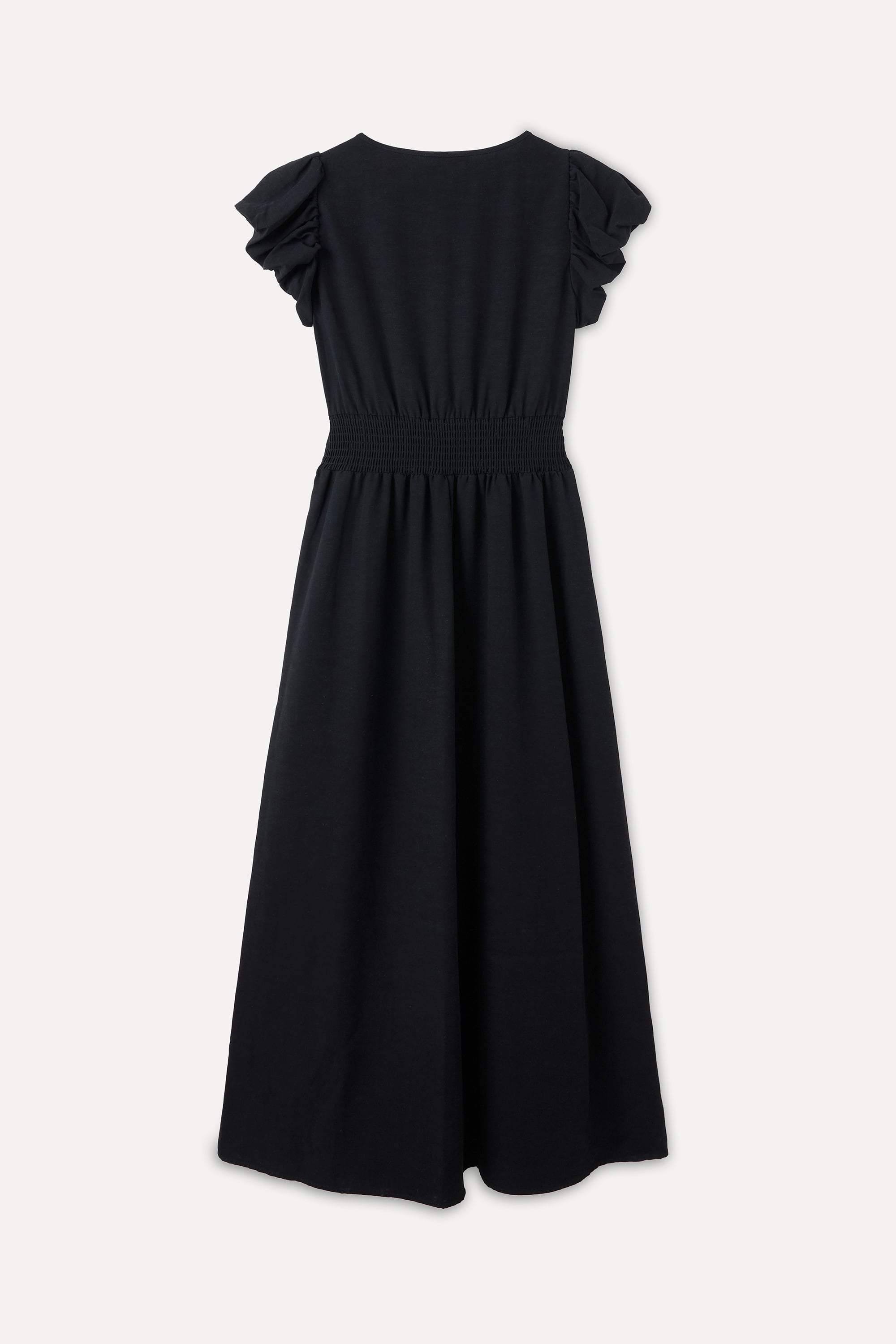 KISA KOLLU BEL DETAYLI DÜZ KESİM MİDİ ELBİSE