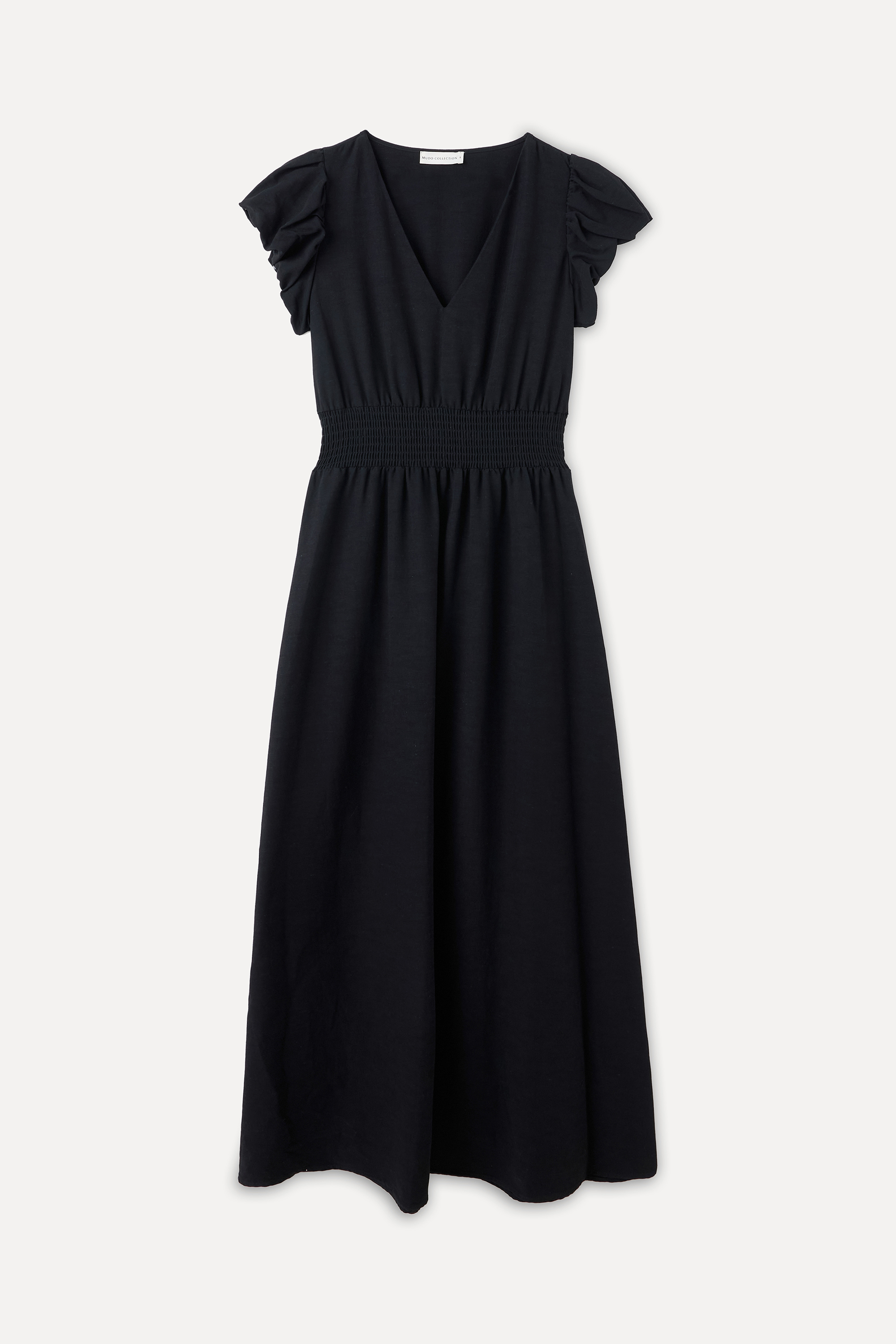 KISA KOLLU BEL DETAYLI DÜZ KESİM MİDİ ELBİSE