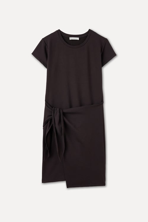 BAĞLAMA DETAYLI KISA KOLLU MİNİ ELBİSE