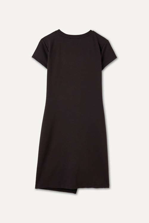 BAĞLAMA DETAYLI KISA KOLLU MİNİ ELBİSE