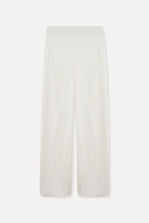  BELİ LASTİKLİ FİTİLLİ WIDE LEG ÖRME PANTOLON