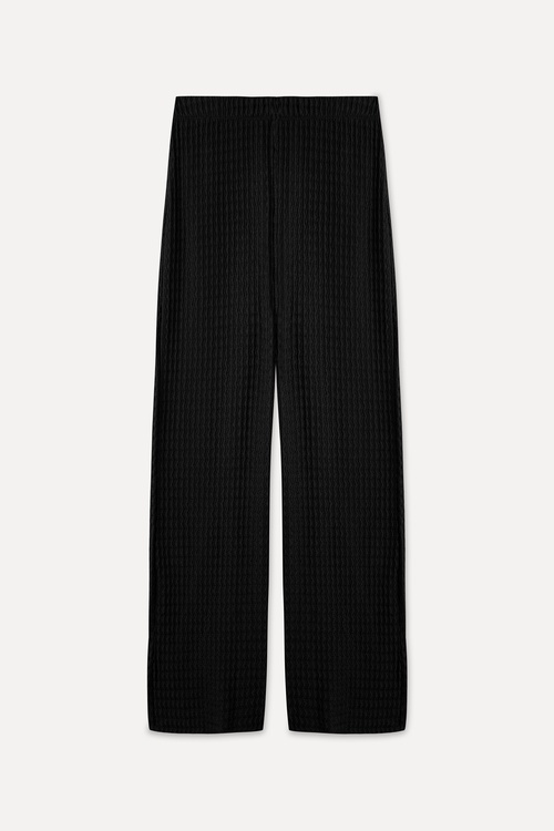 BELİ LASTİKLİ FİTİLLİ WIDE LEG ÖRME PANTOLON