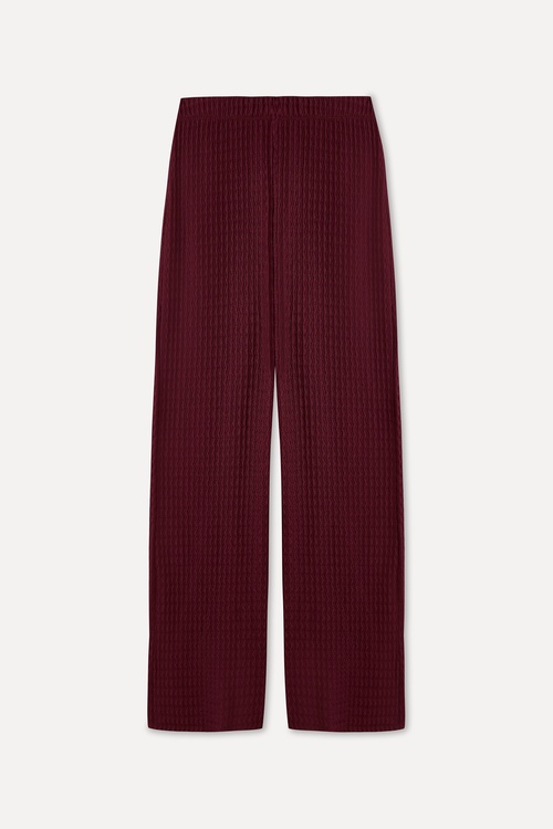  BELİ LASTİKLİ FİTİLLİ WIDE LEG ÖRME PANTOLON