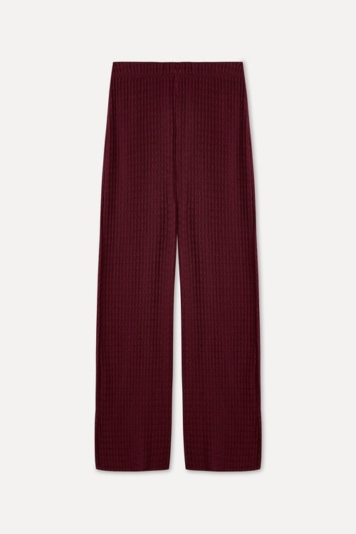 BELİ LASTİKLİ FİTİLLİ WIDE LEG ÖRME PANTOLON