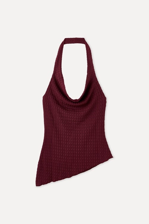  HALTER YAKA ASİMETRİK KOLSUZ BLUZ