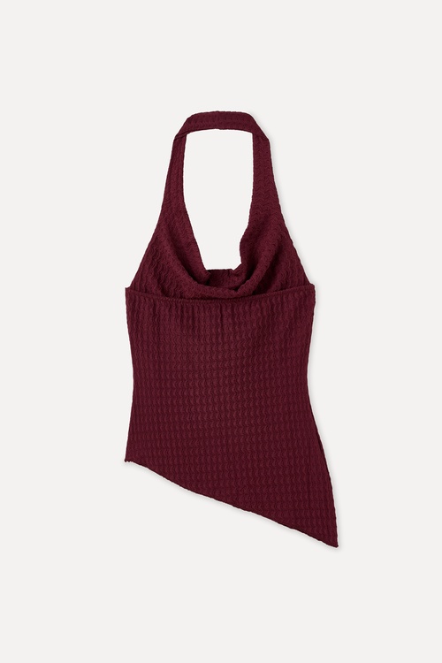  HALTER YAKA ASİMETRİK KOLSUZ BLUZ