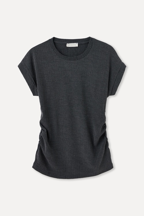  BÜZGÜ DETAYLI BİSİKLET YAKA BLUZ