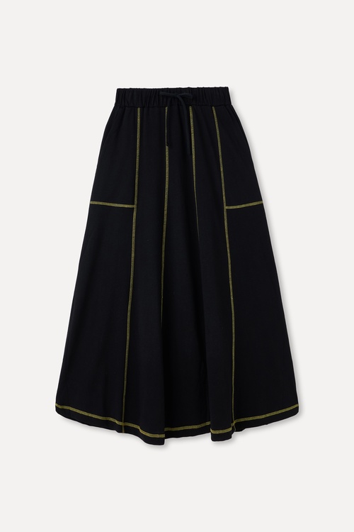  DİKİŞ DETAYLI CEPLİ BELİ BAĞLAMALI MİDİ ETEK