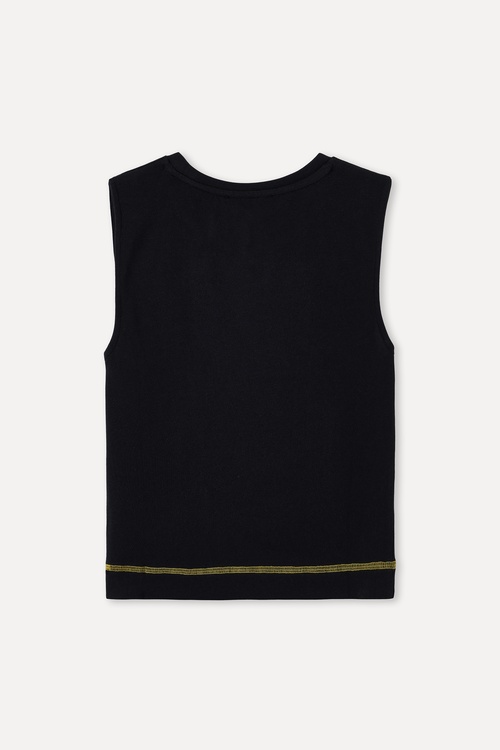  DİKİŞ DETAYLI KOLSUZ BİSİKLET YAKA T-SHIRT