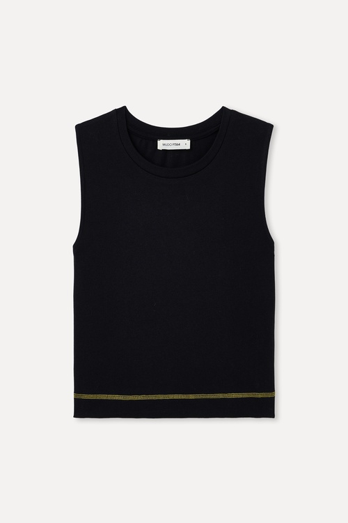 DİKİŞ DETAYLI KOLSUZ BİSİKLET YAKA T-SHIRT