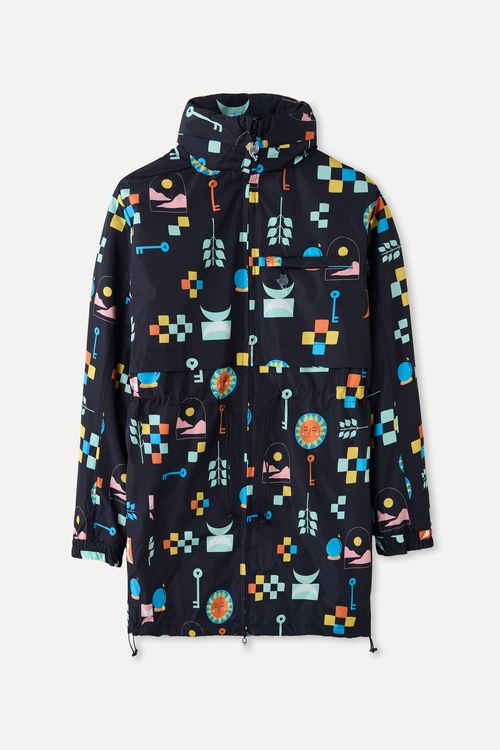  DESENLİ ÇİFT FERMUARLI KAPÜŞONLU UZUN YAĞMURLUK