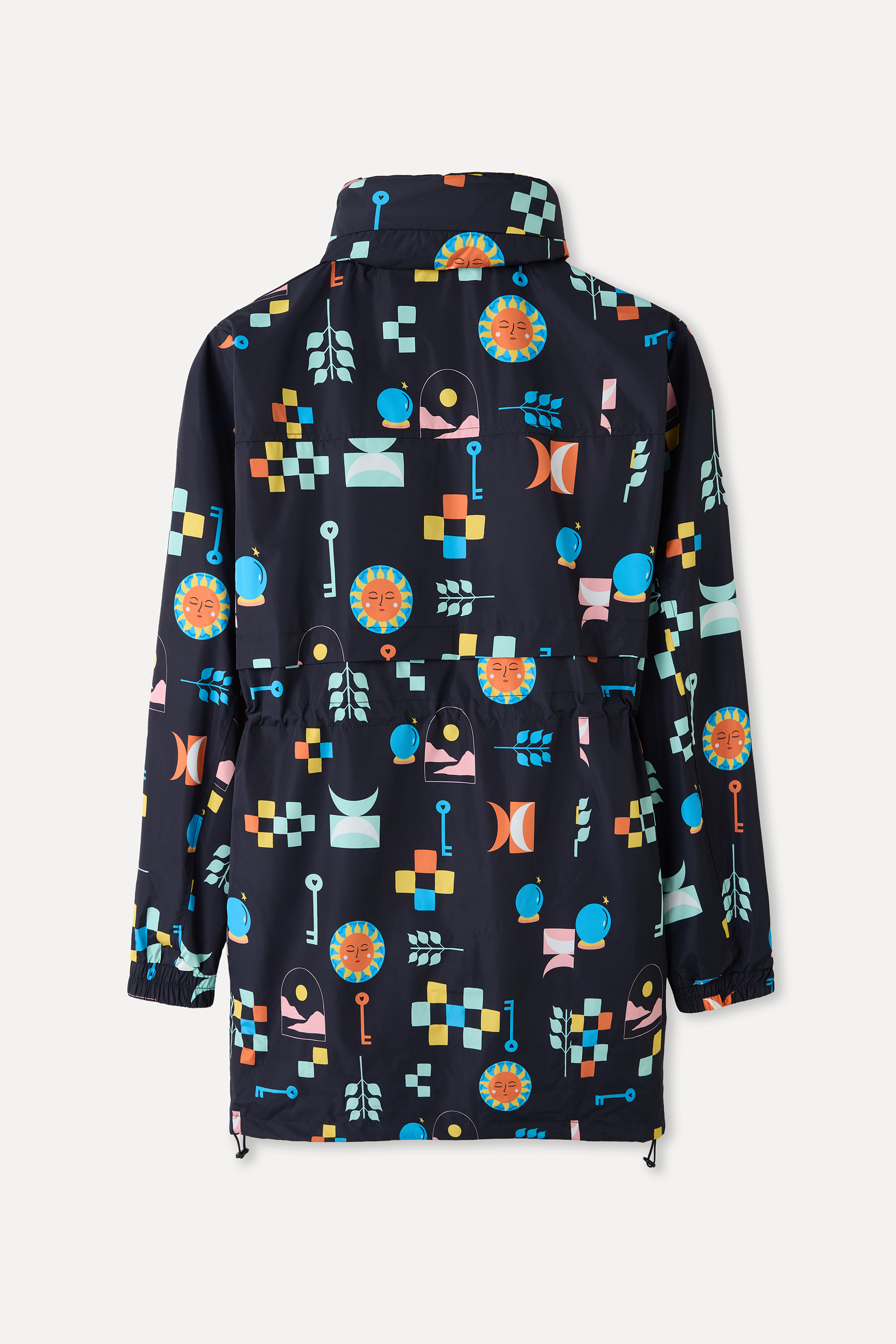 DESENLİ ÇİFT FERMUARLI KAPÜŞONLU UZUN YAĞMURLUK