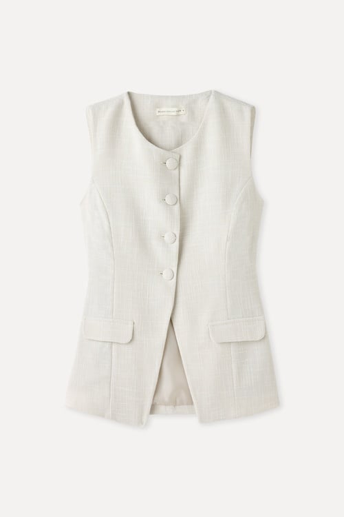  FITTED DÜĞMELİ KOLSUZ TÜVİT BLUZ