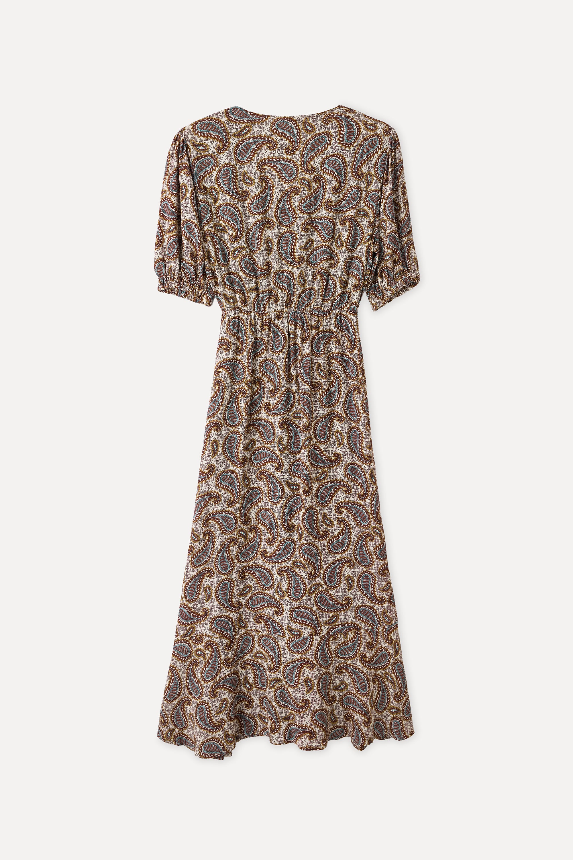 BASKILI V YAKA A FORM MİDİ ELBİSE