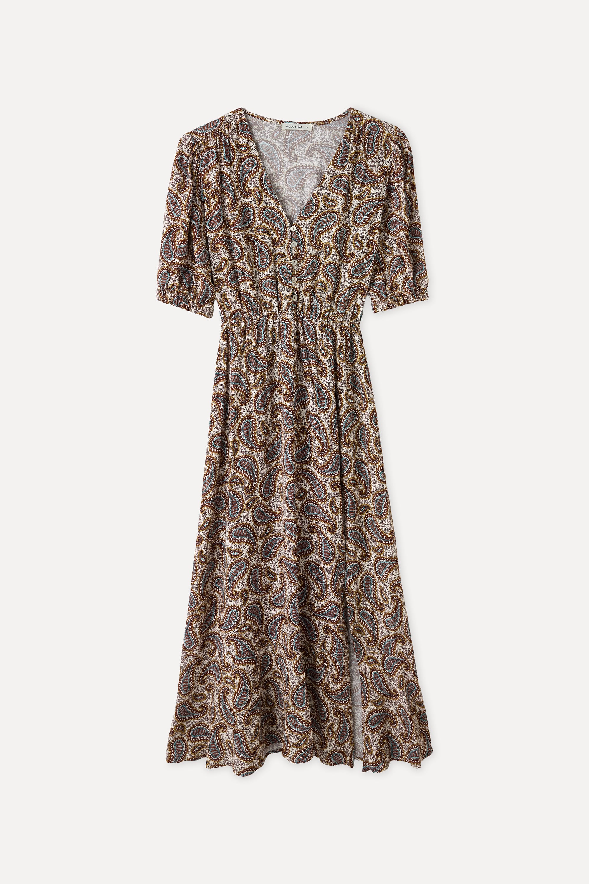 BASKILI V YAKA A FORM MİDİ ELBİSE