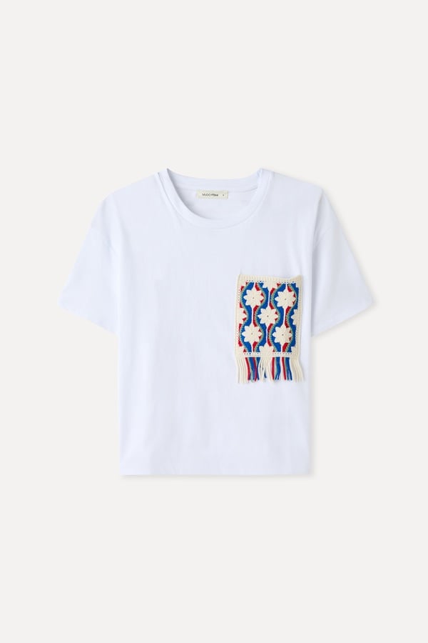 NAKIŞ DETAYLI BİSİKLET YAKA T-SHIRT