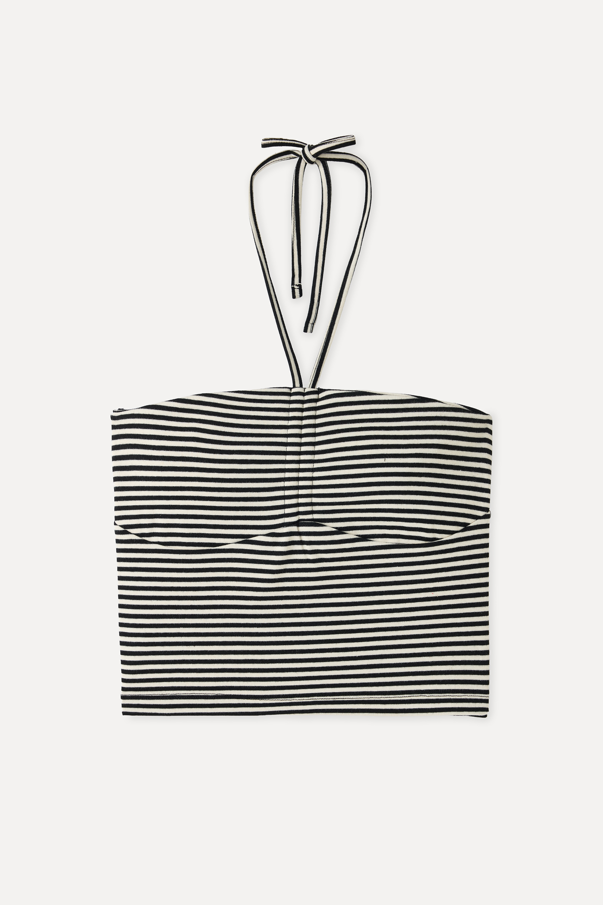 ÇİZGİLİ FITTED BOYUNDAN BAĞLAMALI KOLSUZ T-SHIRT