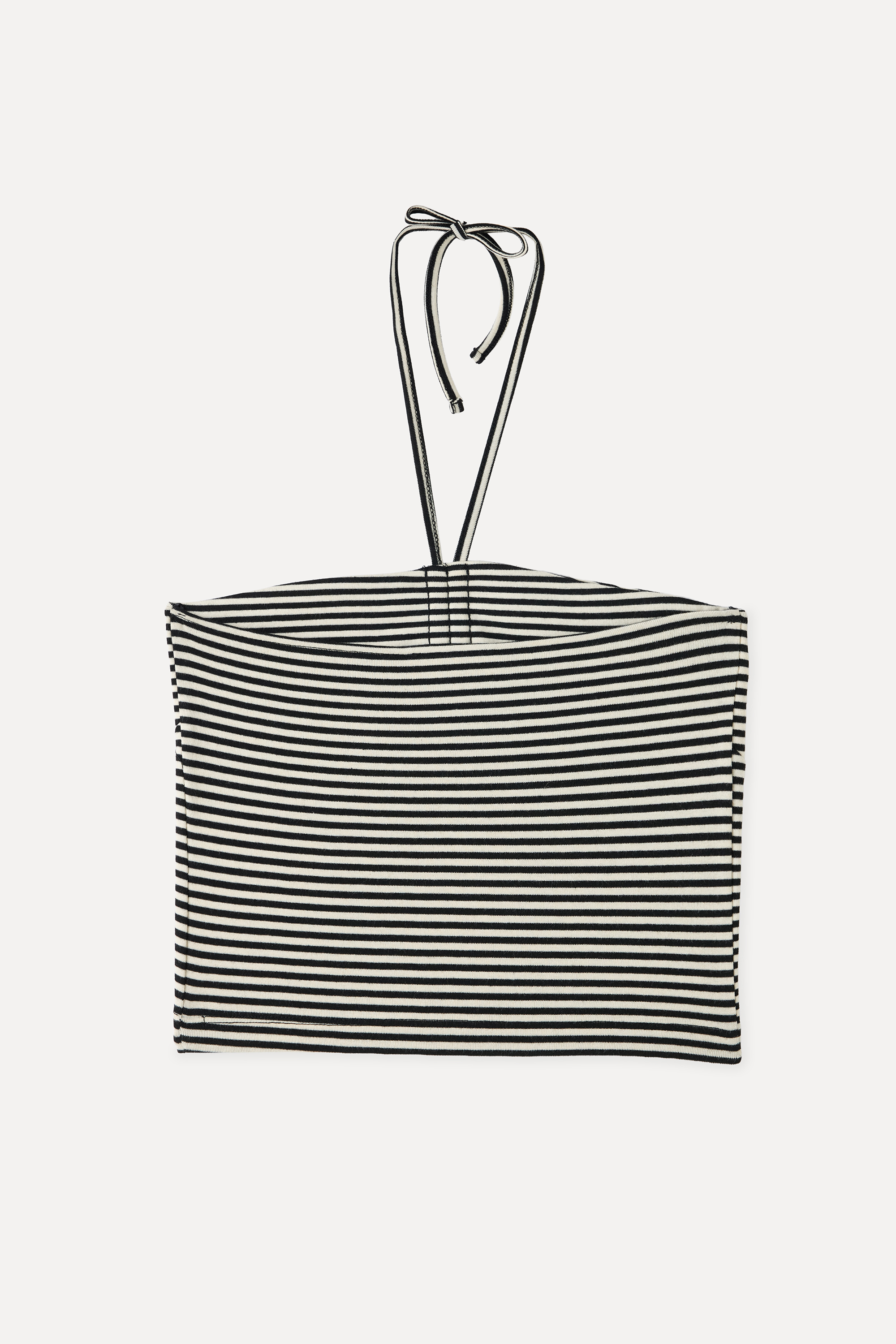 ÇİZGİLİ FITTED BOYUNDAN BAĞLAMALI KOLSUZ T-SHIRT