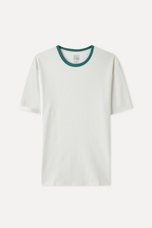 BİYELİ LOOSE FİT BİSİKLET YAKA T-SHIRT