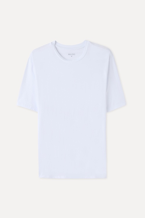 Erkek Beyaz Bisiklet Yaka T-Shirt