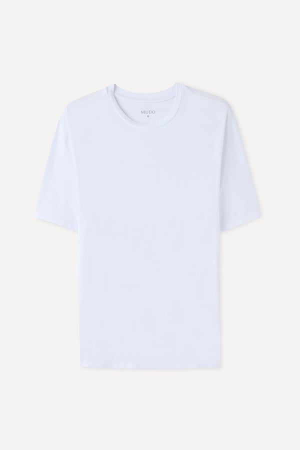 Erkek Beyaz Bisiklet Yaka T-Shirt