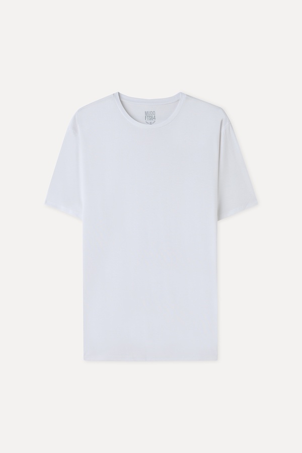 Erkek Beyaz Modal Karışımlı Loose Fit Bisiklet Yaka T-Shirt