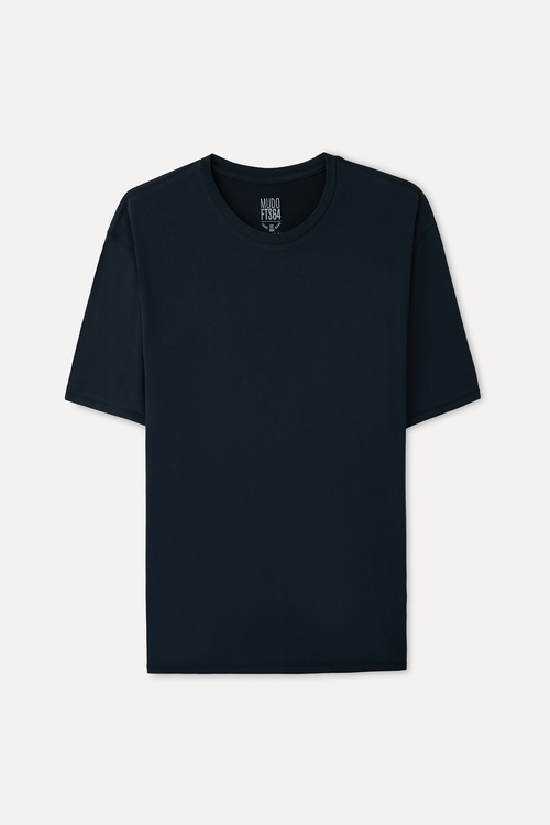 Erkek Siyah Modal Karışımlı Loose Fit Bisiklet Yaka T-Shirt