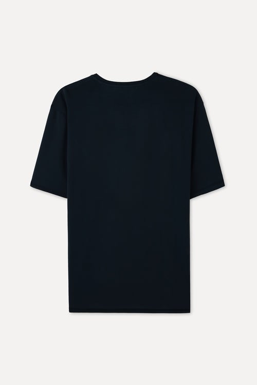 Erkek Siyah Modal Karışımlı Loose Fit Bisiklet Yaka T-Shirt