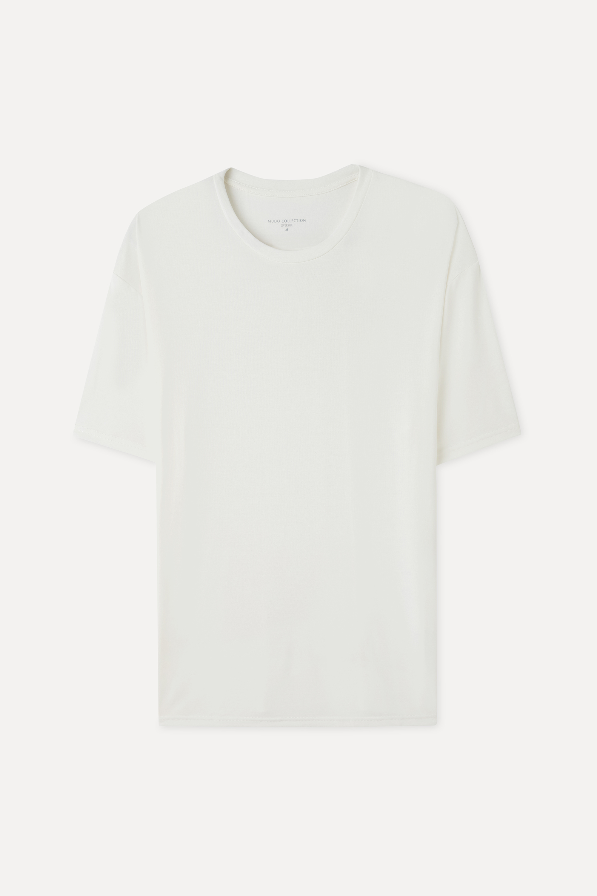 Erkek Kırık Beyaz Modal Karışımlı Oversize Bisiklet Yaka T-Shirt