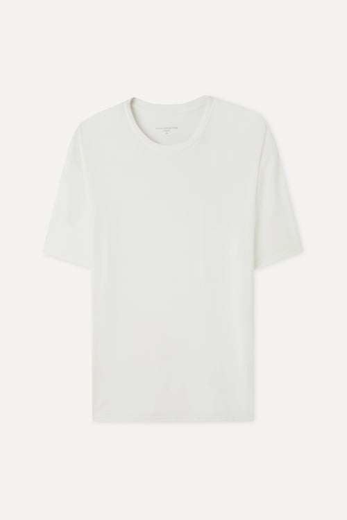  Erkek Kırık Beyaz Modal Karışımlı Oversize Bisiklet Yaka T-Shirt