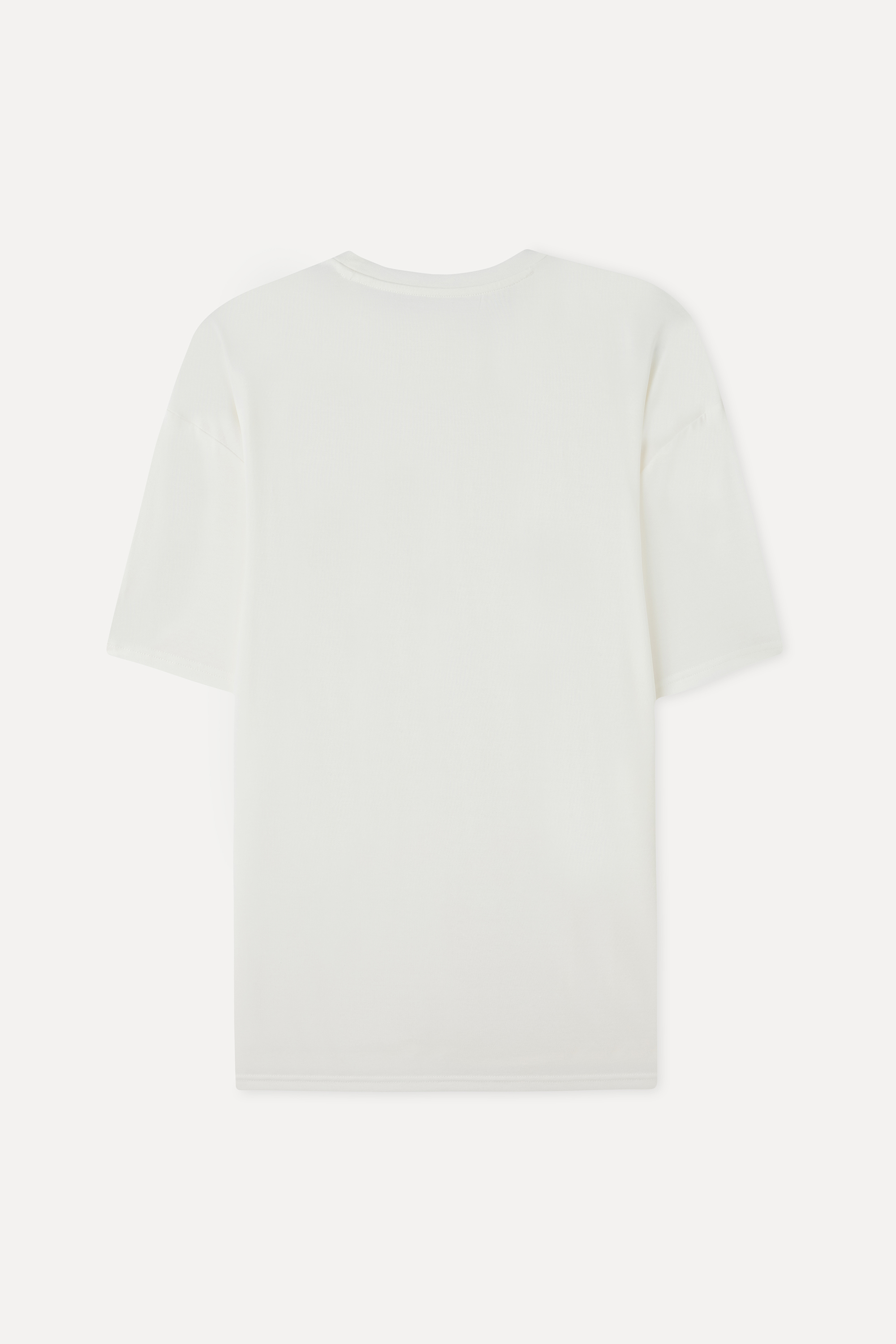 Erkek Kırık Beyaz Modal Karışımlı Oversize Bisiklet Yaka T-Shirt