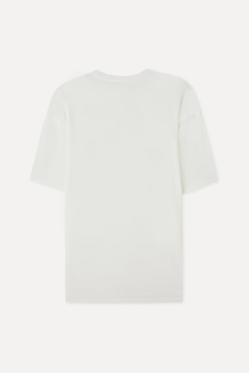 Erkek Kırık Beyaz Modal Karışımlı Oversize Bisiklet Yaka T-Shirt