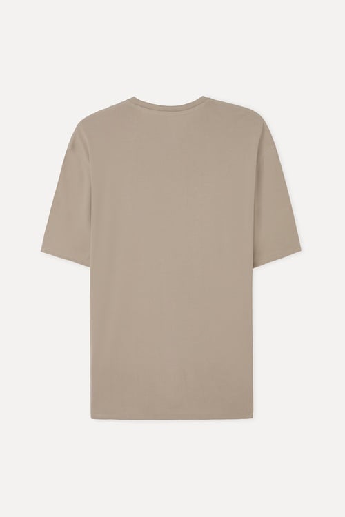 Erkek Bej Rengi Modal Karışımlı Loose Fit Bisiklet Yaka T-Shirt