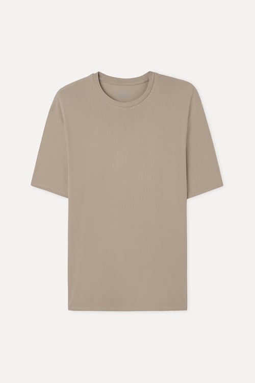 Erkek Bej Rengi Modal Karışımlı Loose Fit Bisiklet Yaka T-Shirt