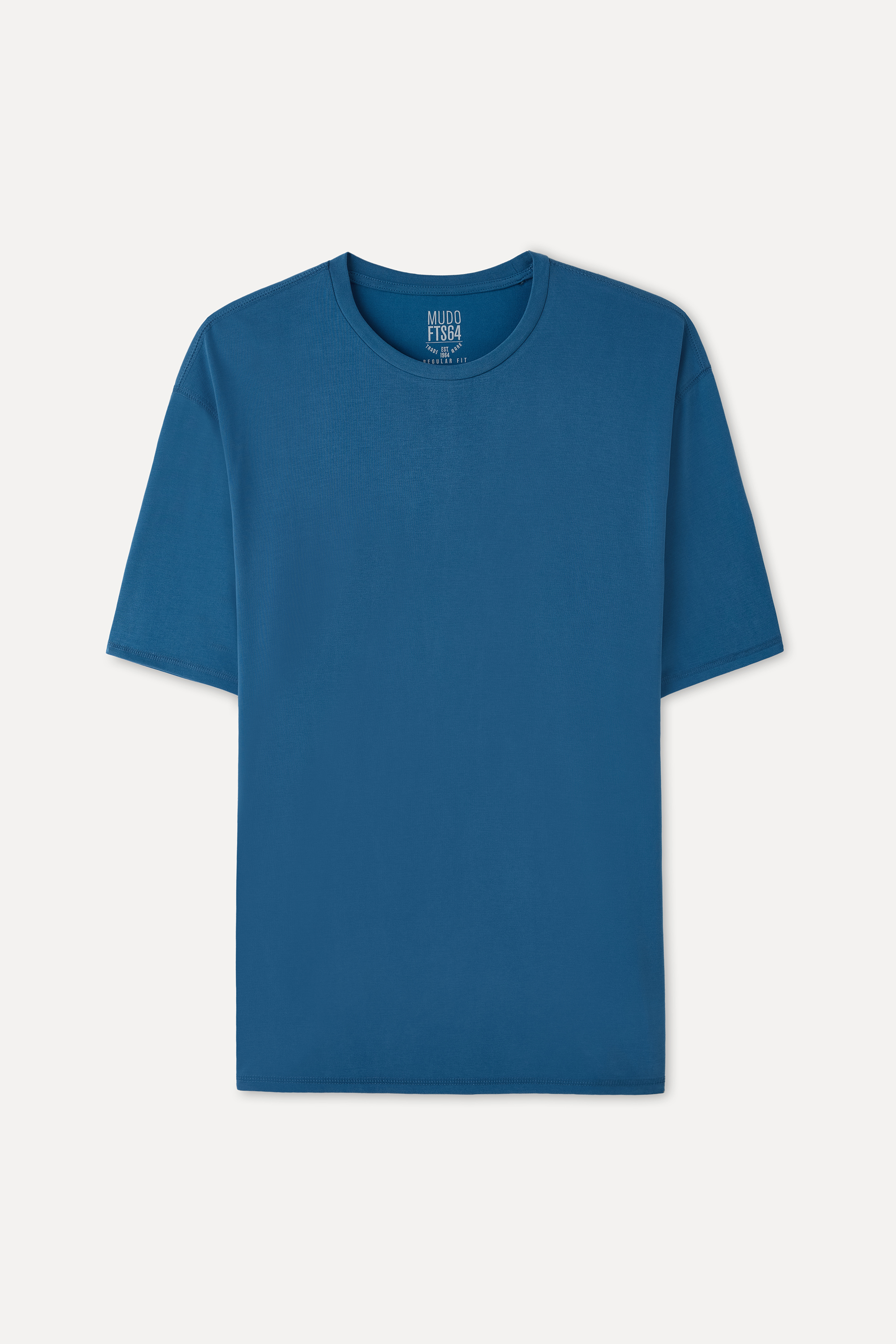 Erkek Mavi Modal Karışımlı Loose Fit Bisiklet Yaka T-Shirt