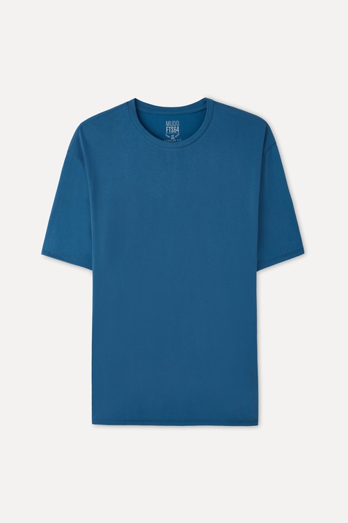 Erkek Mavi Modal Karışımlı Loose Fit Bisiklet Yaka T-Shirt