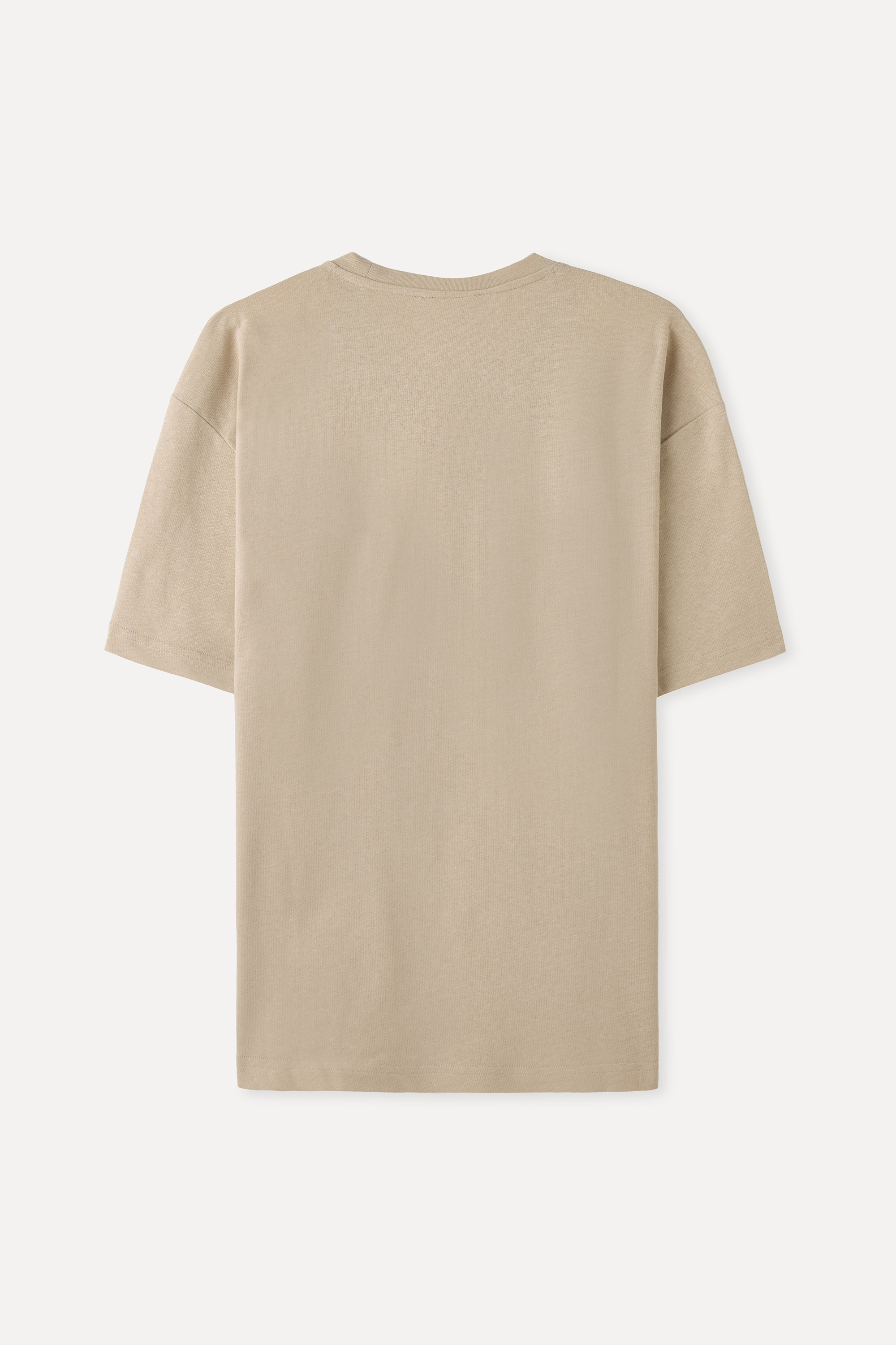 Erkek Bej Rengi Comfort Fit Bisiklet Yaka T-Shirt