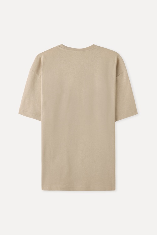  Erkek Bej Rengi Comfort Fit Bisiklet Yaka T-Shirt