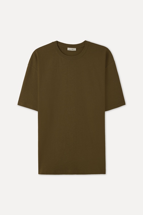  Erkek Kahverengi Comfort Fit Bisiklet Yaka T-Shirt
