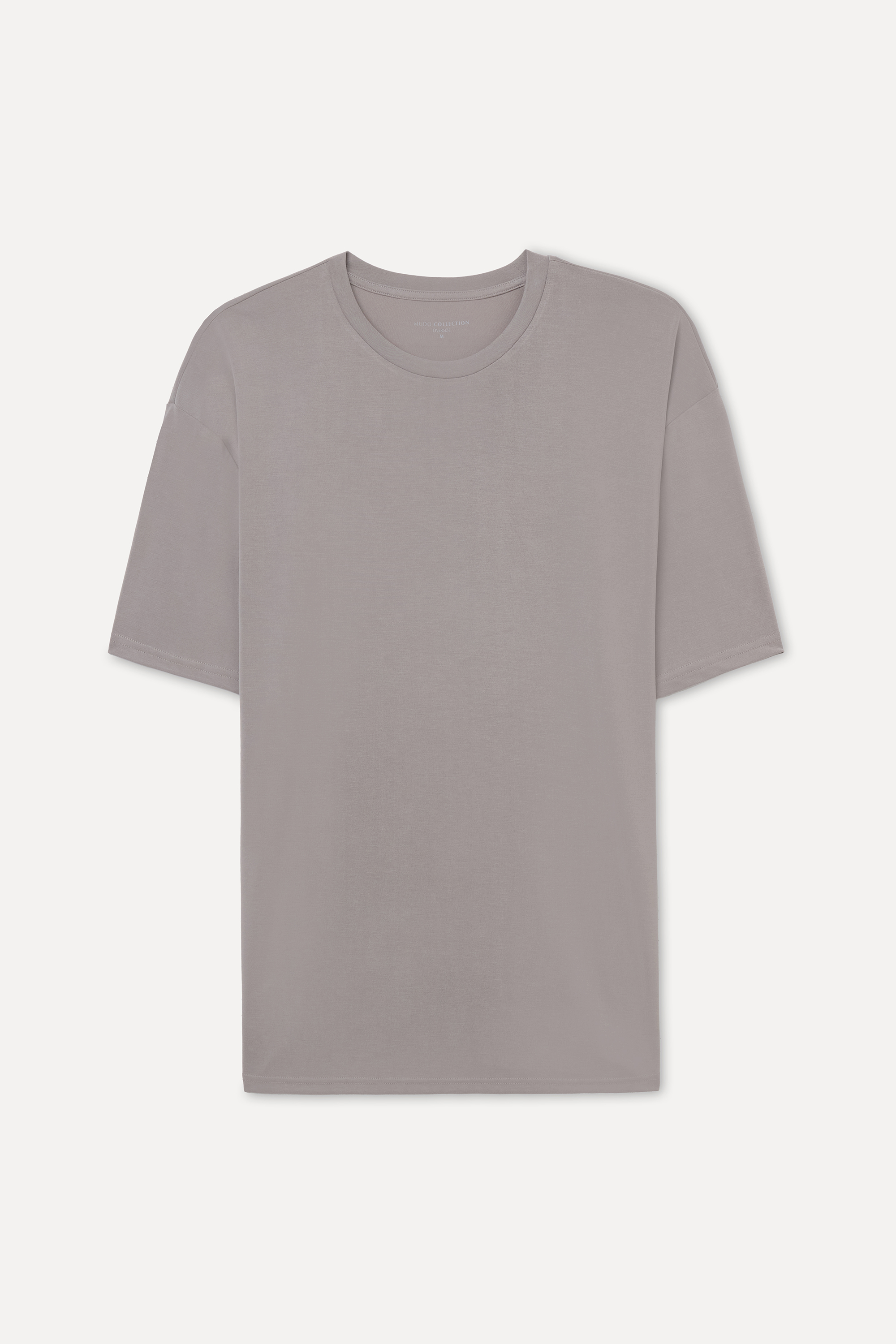 Erkek Vizon Rengi Modal Karışımlı Oversize Bisiklet Yaka T-Shirt