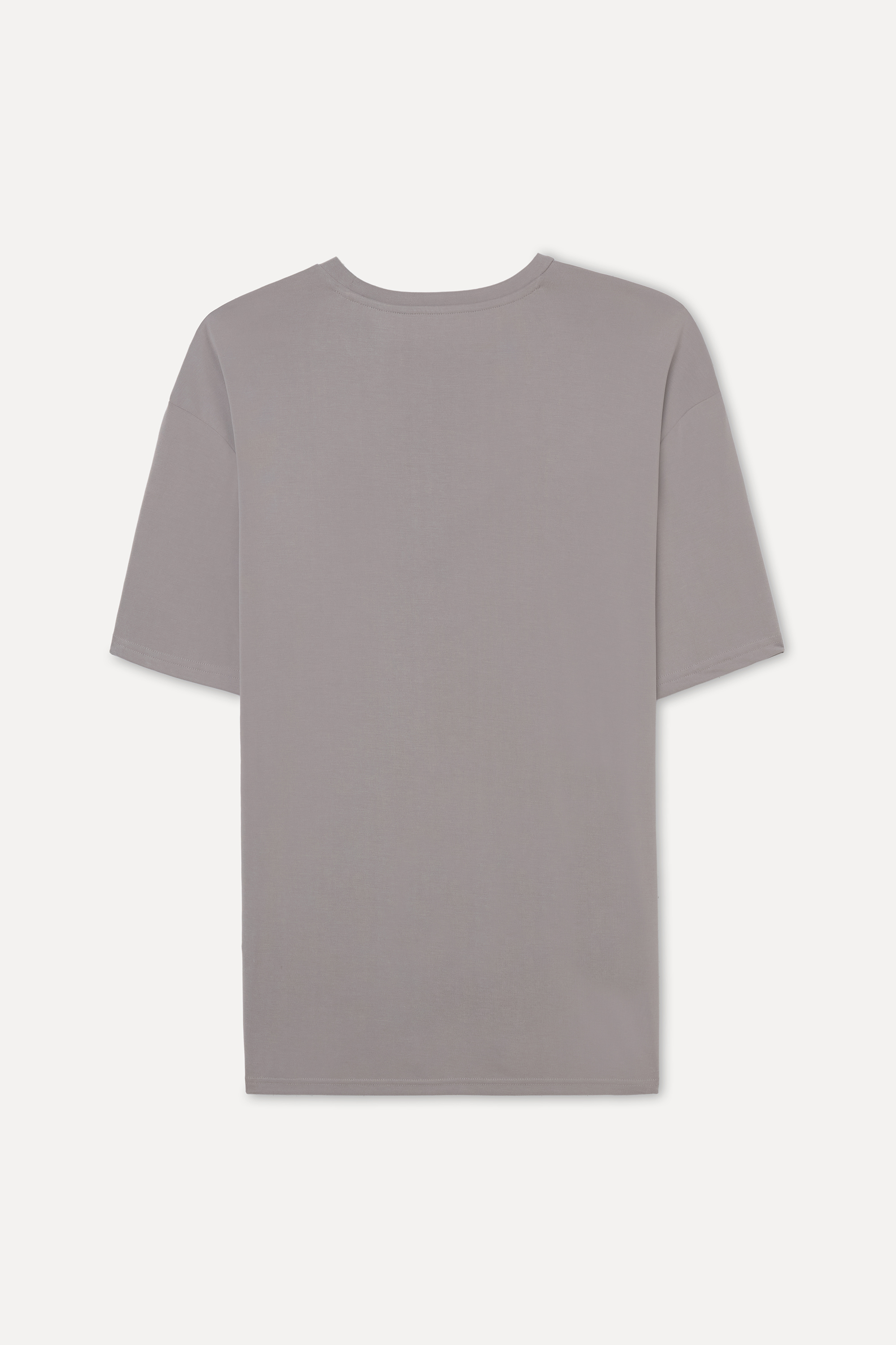 Erkek Vizon Rengi Modal Karışımlı Oversize Bisiklet Yaka T-Shirt