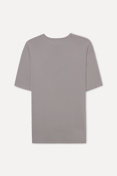Erkek Vizon Rengi Modal Karışımlı Oversize Bisiklet Yaka T-Shirt