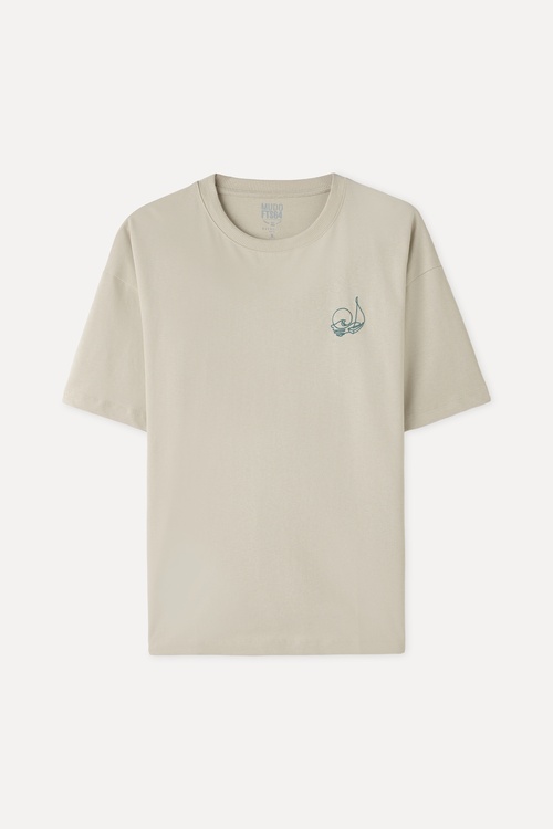 NAKIŞLI OVERSIZE BİSİKLET YAKA T-SHIRT