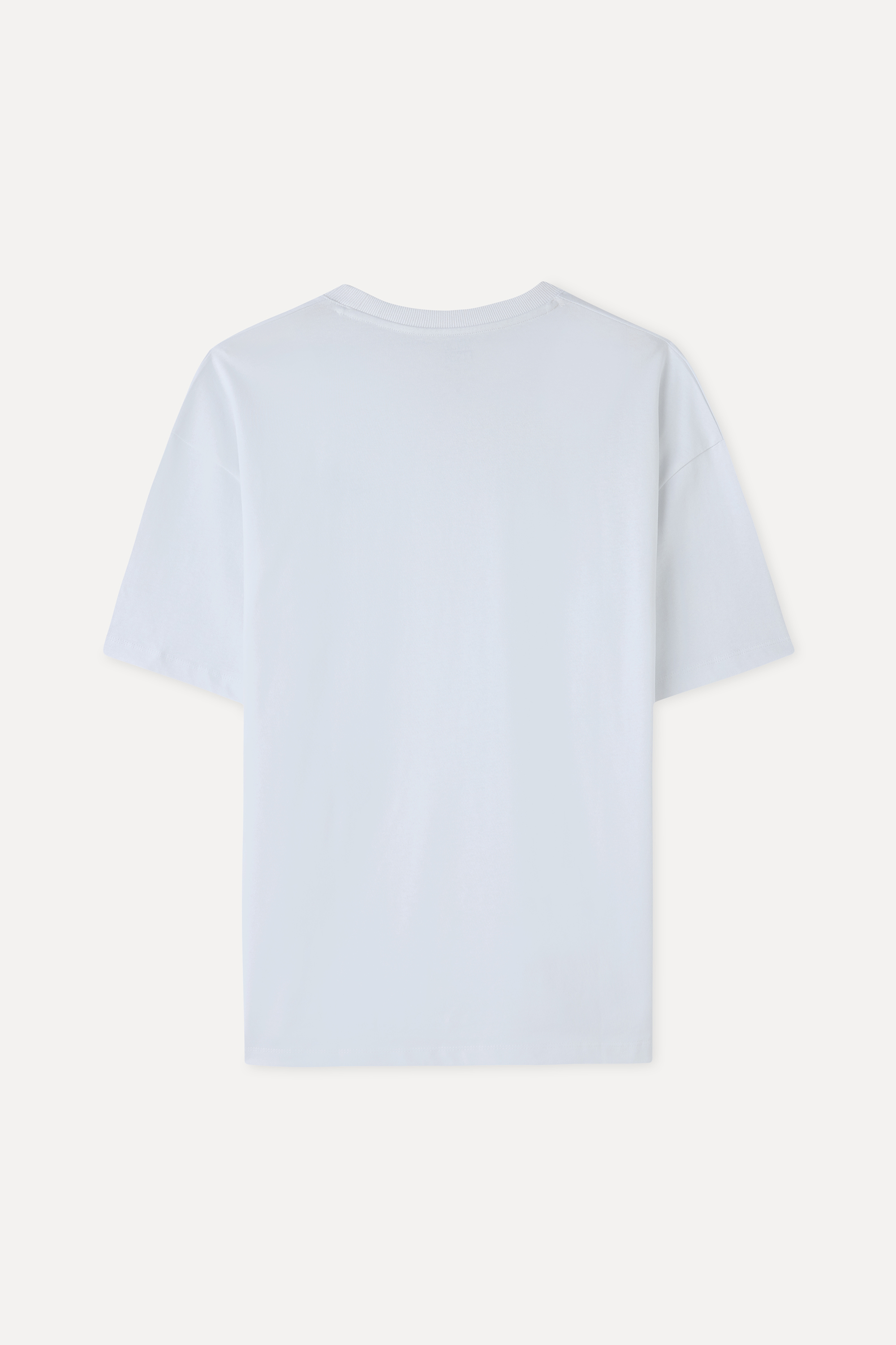 Erkek Beyaz Nakışlı Oversize Bisiklet Yaka T-Shirt