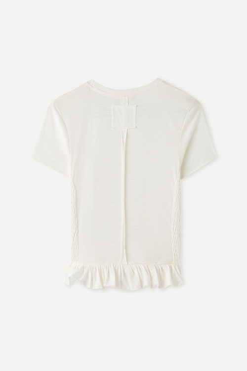  FITTED FIRFIRLI DİK YAKA KISA KOLLU BLUZ