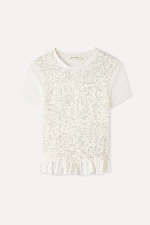  FITTED FIRFIRLI DİK YAKA KISA KOLLU BLUZ