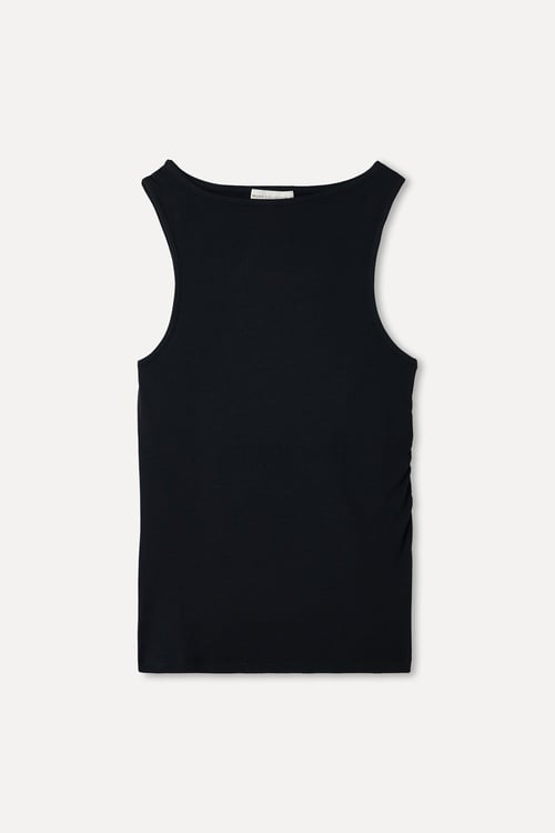  Kadın Siyah Fitted Bisiklet Yaka Kolsuz T-Shirt