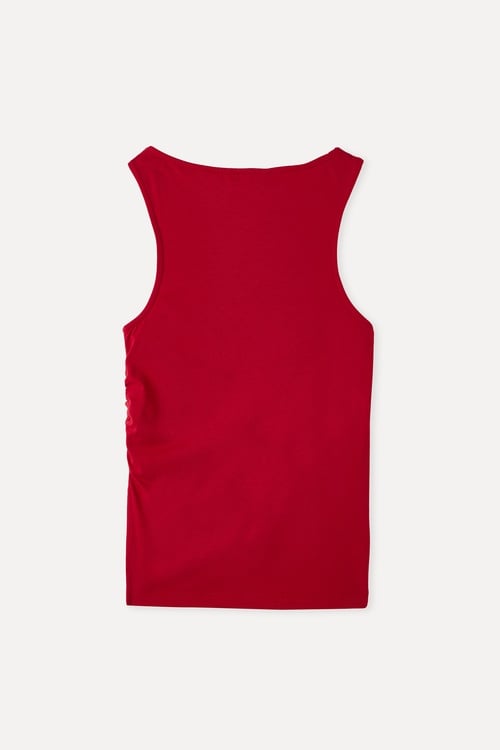  Kadın Kırmızı Fitted Bisiklet Yaka Kolsuz T-Shirt
