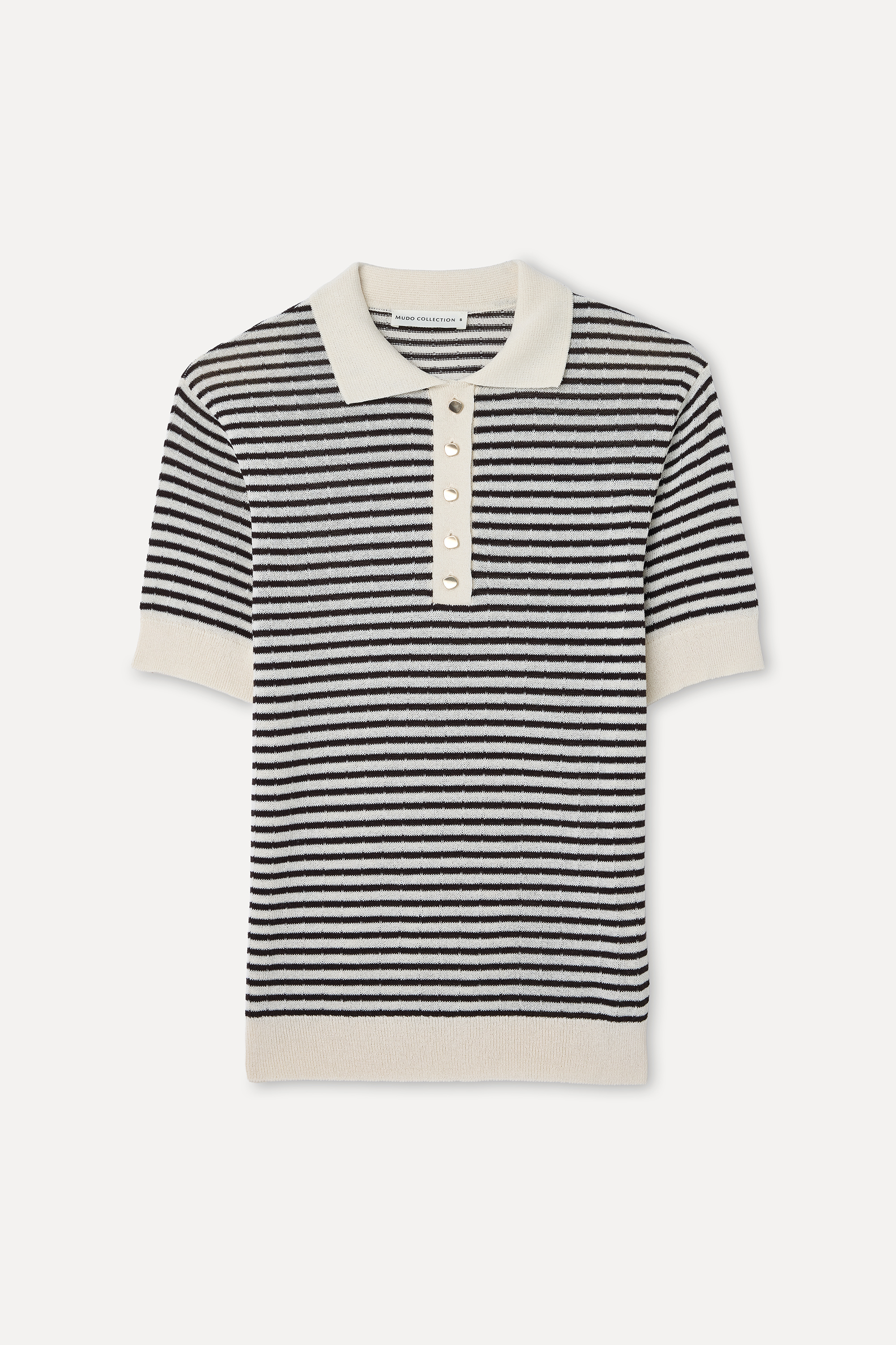 ÇİZGİLİ FITTED POLO YAKA KISA KOLLU KAZAK